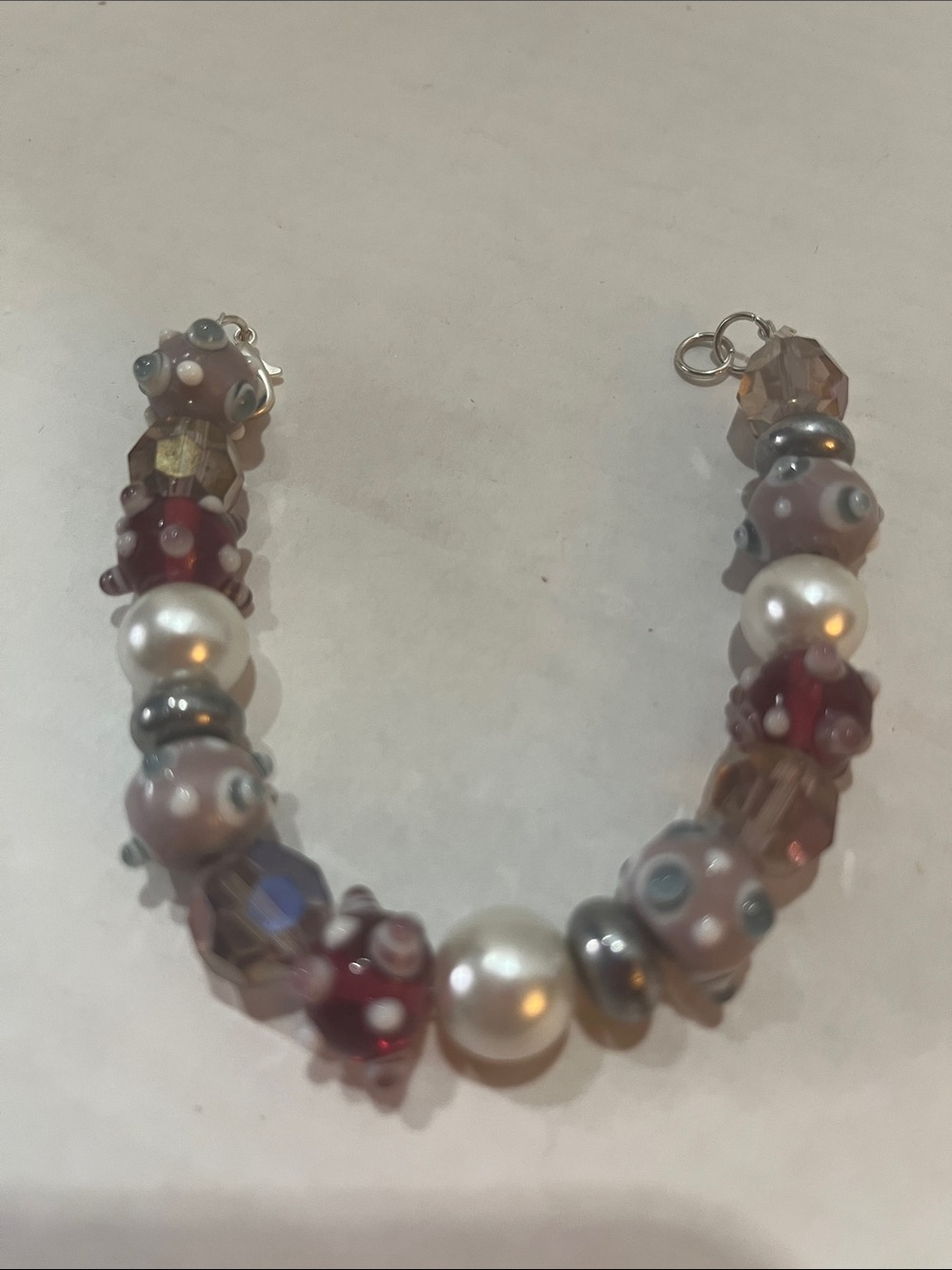 Lampwork Beads Pearls And Crystal Bracelet